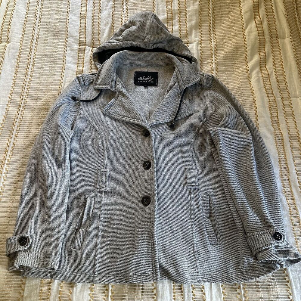 Sebby Collection Women’s Plus Black/White Print Hooded Button Jacket 2X